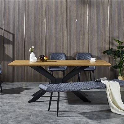 Wood Grain Tabletop Metal Legs Table